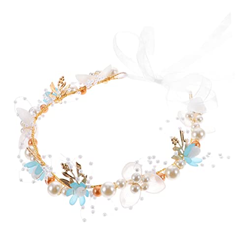 Holibanna Stirnband Flapper-Kopfstück Tiara Smaragd Armbänder Blütenblätter zur Dekoration haarschmuck haar zubehör haircharm kronkorken Blumenkrone für Mädchen Blumenmädchenkrone Perle Blue von Holibanna