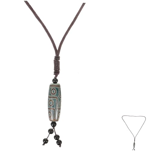 Holibanna Tibetischer Amulett Anhänger Dzi Perlen Halskette Ethnischer Buddhistischer Schmuck Unisex Pullover Kette mit Neun Augen Glücksbringer für Damen und Herren von Holibanna