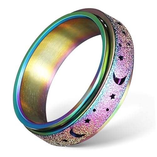 Holibanna Titanstahl Drehbarer Damen Ring mit Stern Motiv Langlebiger Fidget Spinner Ring Runder Komfortabler Statement Schmuck für Alltag und Party Unisex Fingerschmuck von Holibanna