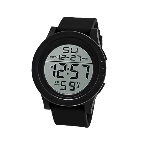 Holibanna Outdoor Herren Digitaluhr Led Wecker Uhr Mit Stoppuhr Countdown Und Dualzeit Für Sport Pc Gehäuse TPU Band Schwarz von Holibanna
