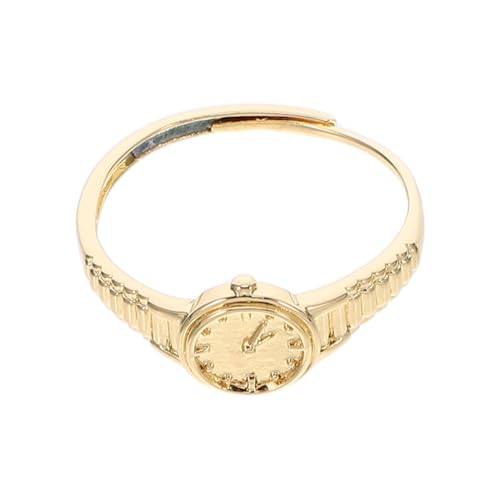 Holibanna Verstellbare Damen Fingeruhr Ring mit Goldenem Mini Uhrmodul Modischer Offener Schmuckring für Alltag Praktisches Zeitmesser Accessoire Stilvolles für Frauen von Holibanna