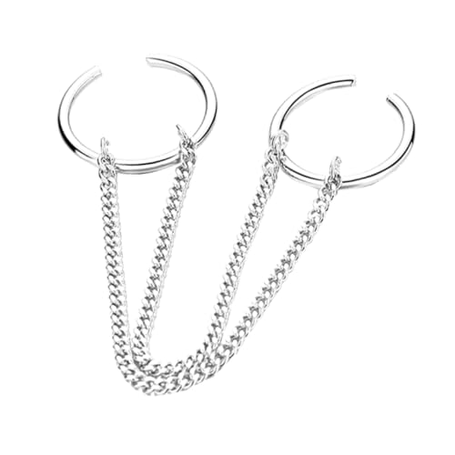 Holibanna Verstellbarer Doppel finger Ring aus Legiertem mit Kette Silberfarbener Punk Schmuck Leichtes und Langlebiges Design für Damen Passend für Party und Alltag von Holibanna