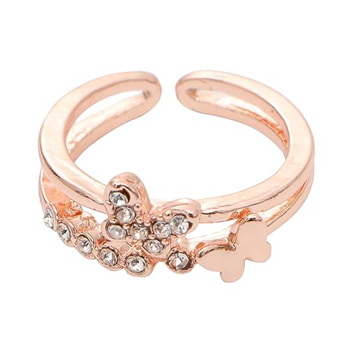 Holibanna Verstellbarer Modeschmuck Ring aus Roségold mit Hohl Diamant Design Offener Schmetterling Fingerdeko Eleganter Individueller Schmuck für Damen und Festliche Anlässe von Holibanna