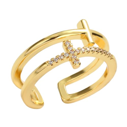 Holibanna Kreuzringe Für Frauen Offener Ring Christlicher Design Verstellbarer Fingerring Modeschmuck Schlichtes von Holibanna