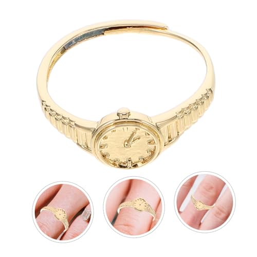 Holibanna Verstellbarer Uhrenring Damen Goldfarbener Mini Fingeruhr Ring Offenes Design Eleganter Vintage Schmuck Alltagsschmuck Komfortabler Sitz von Holibanna