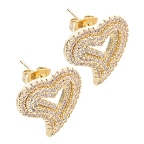 Holibanna Herz-ohrringe Mit Zirkonia Vergoldet Funkelnder Schmuck Im Vintage-stil Für Frauen Und Mädchen Bequemes Hohldesign Trendige Ohrstecker Für Anlässe von Holibanna