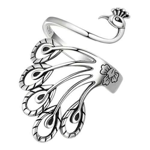 Holibanna Vintage Pfauenring Damen Verstellbar Ethno Schmuck Retro Attraktiver Offener Fingerring Modischer Statement Ring für Frauen Geschenkidee Zufällige Farbe Zufällige Farbe von Holibanna
