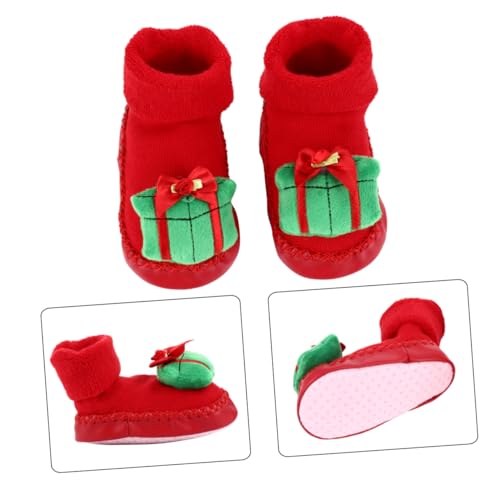 Holibanna Weihnachtliche Babysocken mit Rutschfester Partikelsohle Weiche Dicke Floor Socks für Monate Grüne Haussocken mit Niedlichem Cartoon Motiv Sicher für Kleinkinder Beim Laufen von Holibanna