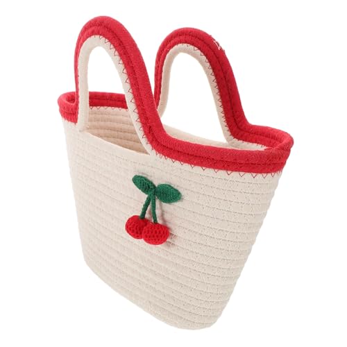 Holibanna Woven Tote Bag Damen Baumwollfaden Strandtasche mit Kirschenmotiv Leichte Strapazierfähige Handtasche für Hochzeit Urlaub und Alltag Vielseitig Einsetzbar Sommer Beach Purse von Holibanna