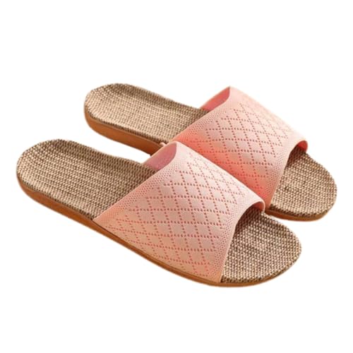 Holibanna atmungsaktive Leinenhausschuhe warm Sommer Hausschuhe Gewebte Offene Zi -Hausschuhe Leinenschuhe einfarbige einfaches Schuhwerk Sommerschuhe Futter: Leinen Rosa von Holibanna