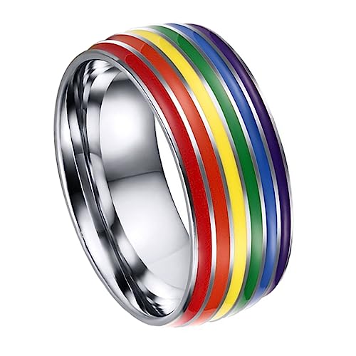 Holibanna Deko Regenbogen Männerring Titanring Regenbogenfarben Ringschmuck Handdekoration von Holibanna