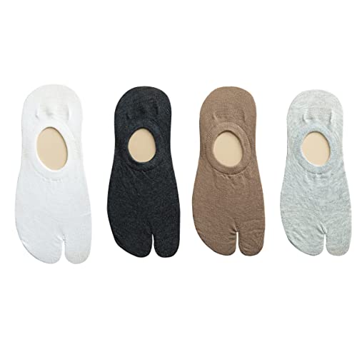 Japanische Tabi- Socken 2 Toe Socken: 4 Paare Tabi Socken rutschfeste No Show Socken Niedriger Schnitt für Sneaker Bootsschuhe Kimono von Holibanna