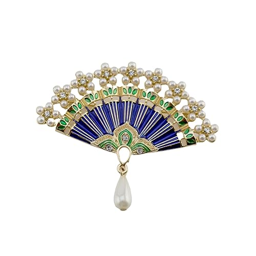 Klassische Chinesische Fächer Brosche mit Perlen Anstecknadel für Damen Modisches Accessoire für Hochzeiten Partys Alltägliche Outfits von Holibanna