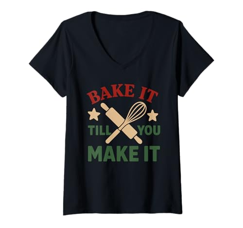Damen Weihnachtsplätzchen Backen Urlaub Küche Lebkuchenfamilie T-Shirt mit V-Ausschnitt Damen Weihnachtsplätzchen Backen Urlaub Küche Lebkuchenfamilie T-Shirt mit V-Ausschnitt von Holiday Baking Crew Gingerbread Cookie Exchange