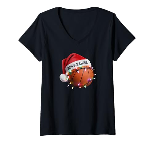 Damen Hoops and Cheer Lustiger Basketball Weihnachten T-Shirt mit V-Ausschnitt Damen Hoops and Cheer Lustiger Basketball Weihnachten T-Shirt mit V-Ausschnitt von Holiday Basketball Hoops and Cheer Apparel