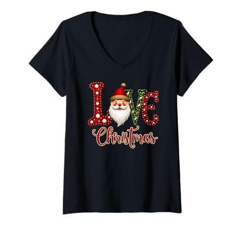 Damen Love Christmas Santa Claus Design Festlich Urlaub T-Shirt mit V-Ausschnitt Damen Love Christmas Santa Claus Design Festlich Urlaub T-Shirt mit V-Ausschnitt von Holiday Cheer Apparel Home And More Company