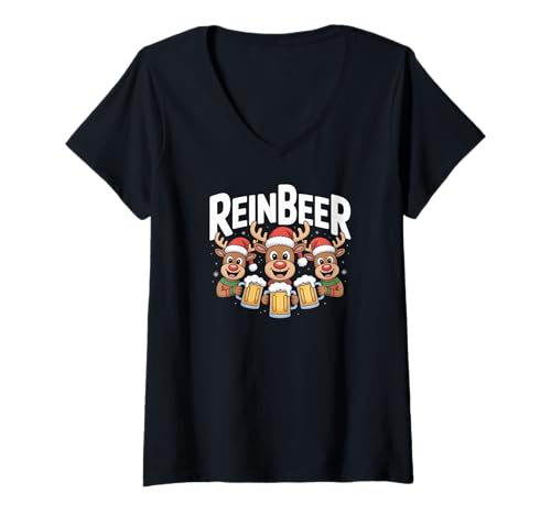 Damen Rentier Weihnachten Festlich Rentier Spaß T-Shirt mit V-Ausschnitt Damen Rentier Weihnachten Festlich Rentier Spaß T-Shirt mit V-Ausschnitt von Holiday Cheer Reindeer Beer Festive Christmas