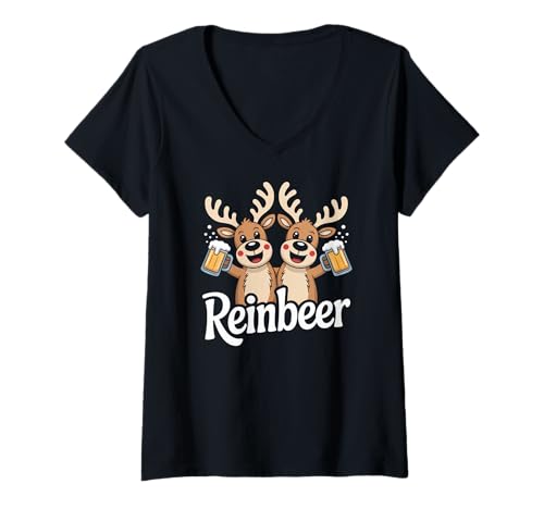 Damen Reinbeer Süßes Rentier Bierliebhaber T-Shirt mit V-Ausschnitt Damen Reinbeer Süßes Rentier Bierliebhaber T-Shirt mit V-Ausschnitt von Holiday Cheer Reindeer Drinkers Fun