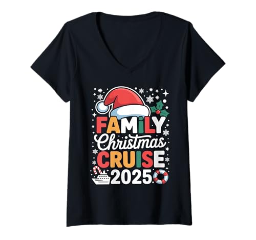 Damen Familien-Weihnachtskreuzfahrt 2025 Matching Group Vacation T-Shirt mit V-Ausschnitt Damen Familien-Weihnachtskreuzfahrt 2025 Matching Group Vacation T-Shirt mit V-Ausschnitt von Holiday Cruise Christmas Design