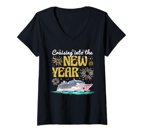 Damen Kreuzfahrt ins Neue Jahr 2026 — Familienkreuzfahrtparty T-Shirt mit V-Ausschnitt Damen Kreuzfahrt ins Neue Jahr 2026 — Familienkreuzfahrtparty T-Shirt mit V-Ausschnitt von Holiday Cruise & Fireworks Co.
