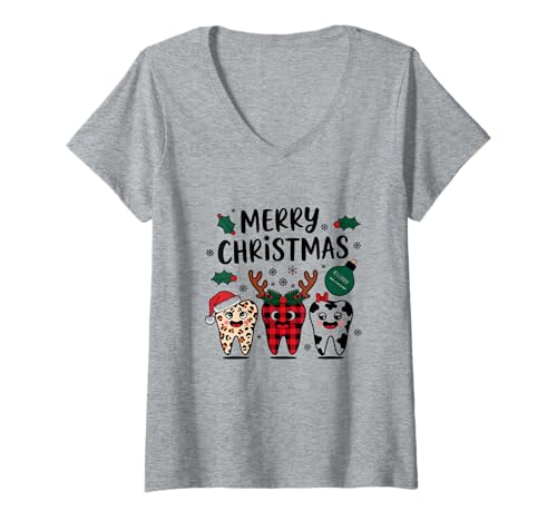 Damen Merry Christmas Dental Hygienist Zahnarzt Assistent Lustig T-Shirt mit V-Ausschnitt von Holiday Dental Designs