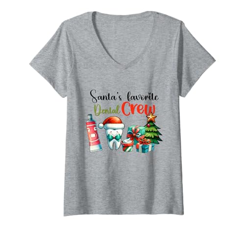 Damen Weihnachtsmotiv „Santa's Favourite Dental Crew“ T-Shirt mit V-Ausschnitt von Holiday Dental Designs