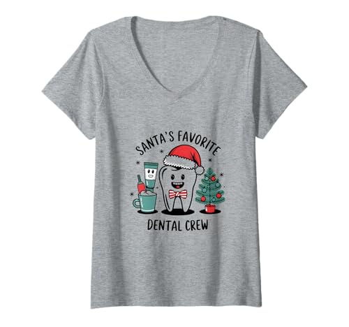 Damen Festlicher Feiertag von Santa's Favourite Dental Crew T-Shirt mit V-Ausschnitt Damen Festlicher Feiertag von Santa's Favourite Dental Crew T-Shirt mit V-Ausschnitt von Holiday Dental Joy