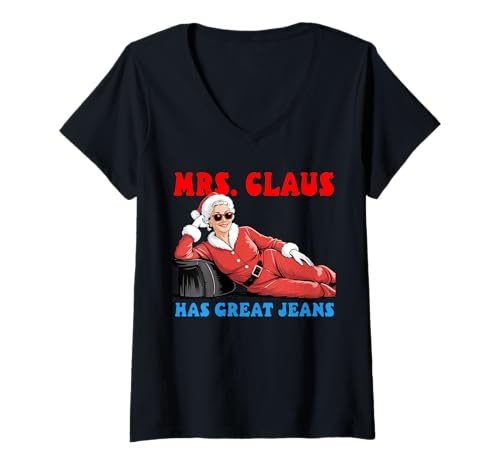 Damen Claus hat tolle Jeans, lustiger Weihnachtsstil T-Shirt mit V-Ausschnitt Damen Claus hat tolle Jeans, lustiger Weihnachtsstil T-Shirt mit V-Ausschnitt von Holiday Humor Co