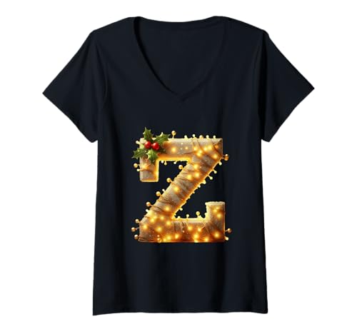 Damen Christmas Z Lichterkette Holly T-Shirt mit V-Ausschnitt Damen Christmas Z Lichterkette Holly T-Shirt mit V-Ausschnitt von Holiday Numbers & Letters Click Here for More...