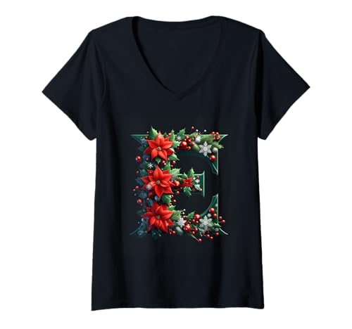 Damen Eleganter Weihnachtsstern Buchstabe E Weihnachtsdekoration T-Shirt mit V-Ausschnitt Damen Eleganter Weihnachtsstern Buchstabe E Weihnachtsdekoration T-Shirt mit V-Ausschnitt von Holiday Numbers & Letters Click Here for More...