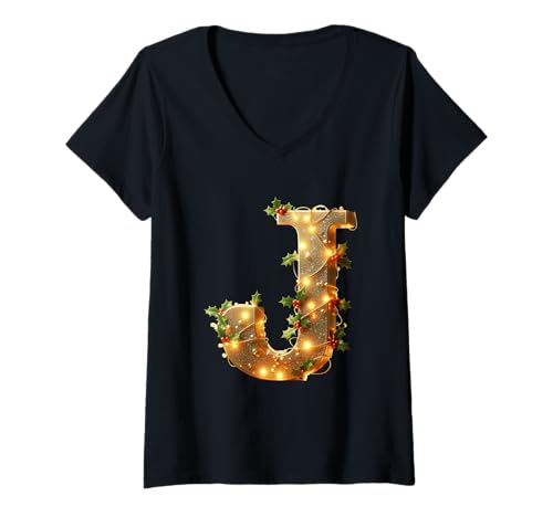 Damen Funkelnder J mit Stechpalme und Lichtern T-Shirt mit V-Ausschnitt Damen Funkelnder J mit Stechpalme und Lichtern T-Shirt mit V-Ausschnitt von Holiday Numbers & Letters Click Here for More...