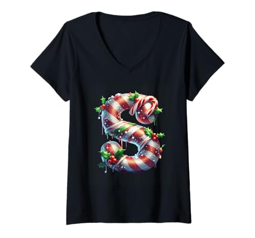 Damen Gestreifte Holiday S Zuckerstange T-Shirt mit V-Ausschnitt Damen Gestreifte Holiday S Zuckerstange T-Shirt mit V-Ausschnitt von Holiday Numbers & Letters Click Here for More...