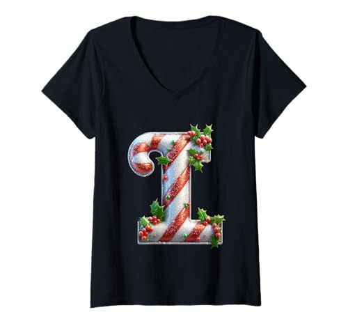 Damen Holiday Candy Cane Initiale I Joy T-Shirt mit V-Ausschnitt Damen Holiday Candy Cane Initiale I Joy T-Shirt mit V-Ausschnitt von Holiday Numbers & Letters Click Here for More...