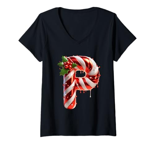 Damen Holiday Cheer Buchstabe P Zuckerstange Delight T-Shirt mit V-Ausschnitt Damen Holiday Cheer Buchstabe P Zuckerstange Delight T-Shirt mit V-Ausschnitt von Holiday Numbers & Letters Click Here for More...