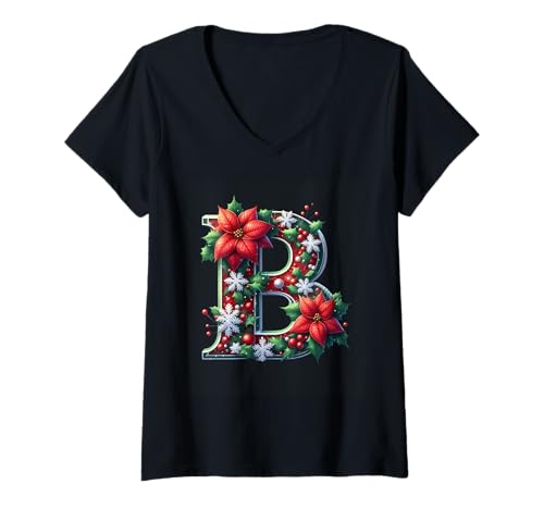 Damen Joyful B Weihnachtsstern Schneeflocken Stechpalme T-Shirt mit V-Ausschnitt Damen Joyful B Weihnachtsstern Schneeflocken Stechpalme T-Shirt mit V-Ausschnitt von Holiday Numbers & Letters Click Here for More...