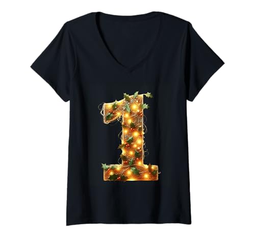 Damen Nummer Eins: Holly Lights, Festliche Stimmung T-Shirt mit V-Ausschnitt Damen Nummer Eins: Holly Lights, Festliche Stimmung T-Shirt mit V-Ausschnitt von Holiday Numbers & Letters Click Here for More...