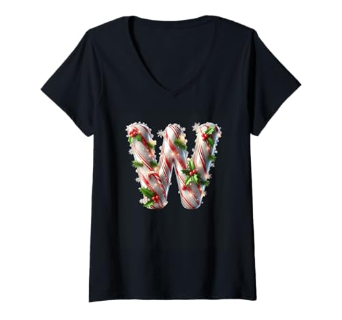 Damen W Letter Zuckerstange Weihnachtsstimmung T-Shirt mit V-Ausschnitt Damen W Letter Zuckerstange Weihnachtsstimmung T-Shirt mit V-Ausschnitt von Holiday Numbers & Letters Click Here for More...