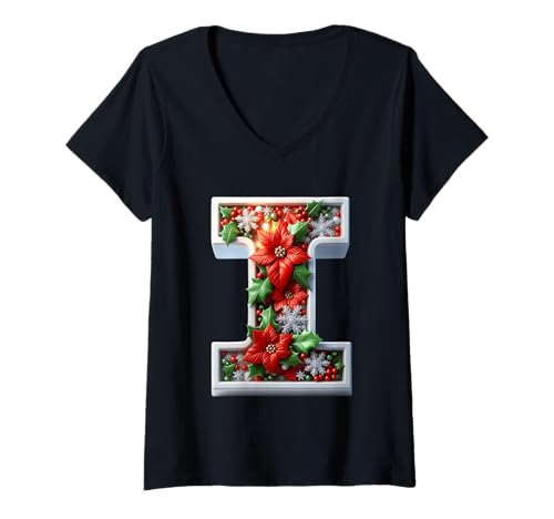 Damen Weihnachtliches Blumen-Design mit fröhlichem Buchstabe I T-Shirt mit V-Ausschnitt Damen Weihnachtliches Blumen-Design mit fröhlichem Buchstabe I T-Shirt mit V-Ausschnitt von Holiday Numbers & Letters Click Here for More...