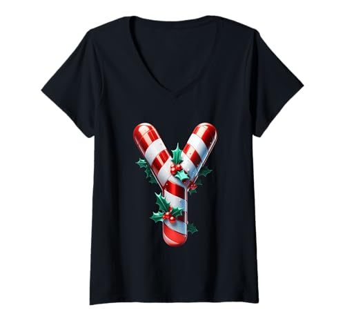 Damen Weihnachts-Süßigkeitenstange, Stechpalme, Y-Design T-Shirt mit V-Ausschnitt Damen Weihnachts-Süßigkeitenstange, Stechpalme, Y-Design T-Shirt mit V-Ausschnitt von Holiday Numbers & Letters Click Here for More...