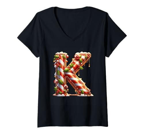 Damen Weihnachts-Süßigkeitenstange K Ornament Stil T-Shirt mit V-Ausschnitt Damen Weihnachts-Süßigkeitenstange K Ornament Stil T-Shirt mit V-Ausschnitt von Holiday Numbers & Letters Click Here for More...