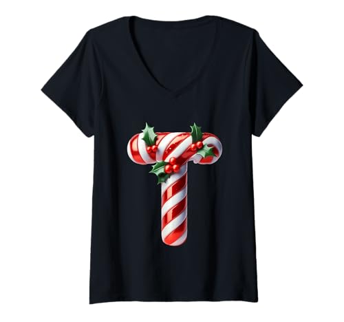 Damen Weihnachts-Zuckerstange, Weihnachts-T-Stoff T-Shirt mit V-Ausschnitt Damen Weihnachts-Zuckerstange, Weihnachts-T-Stoff T-Shirt mit V-Ausschnitt von Holiday Numbers & Letters Click Here for More...