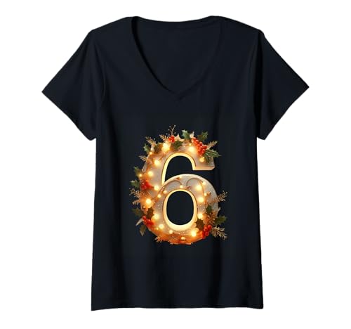 Damen Weihnachtsbeleuchtung Nummer 6 Dekoration T-Shirt mit V-Ausschnitt Damen Weihnachtsbeleuchtung Nummer 6 Dekoration T-Shirt mit V-Ausschnitt von Holiday Numbers & Letters Click Here for More...