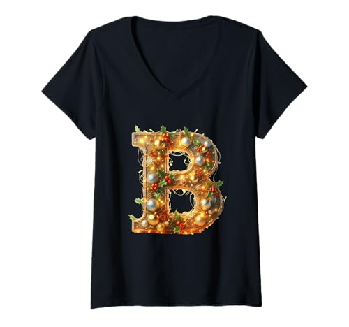 Damen Weihnachtsbuchstabe B Joyful Festive Holiday Spirit T-Shirt mit V-Ausschnitt Damen Weihnachtsbuchstabe B Joyful Festive Holiday Spirit T-Shirt mit V-Ausschnitt von Holiday Numbers & Letters Click Here for More...