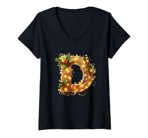 Damen Weihnachtsbuchstabe D Stechpalmenlichter T-Shirt mit V-Ausschnitt Damen Weihnachtsbuchstabe D Stechpalmenlichter T-Shirt mit V-Ausschnitt von Holiday Numbers & Letters Click Here for More...