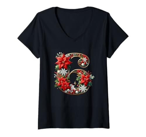 Damen Weihnachtsbuchstabe G Weihnachtsstern Beere Schneeflocke T-Shirt mit V-Ausschnitt Damen Weihnachtsbuchstabe G Weihnachtsstern Beere Schneeflocke T-Shirt mit V-Ausschnitt von Holiday Numbers & Letters Click Here for More...