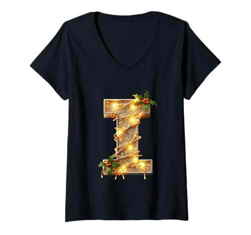 Damen Weihnachtsbuchstabe I Lichter und Stechpalme T-Shirt mit V-Ausschnitt Damen Weihnachtsbuchstabe I Lichter und Stechpalme T-Shirt mit V-Ausschnitt von Holiday Numbers & Letters Click Here for More...