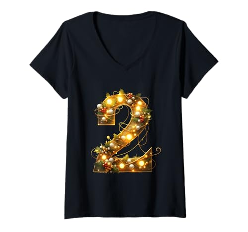 Damen Weihnachtslicht-Dekoration mit Zahl Zwei T-Shirt mit V-Ausschnitt Damen Weihnachtslicht-Dekoration mit Zahl Zwei T-Shirt mit V-Ausschnitt von Holiday Numbers & Letters Click Here for More...