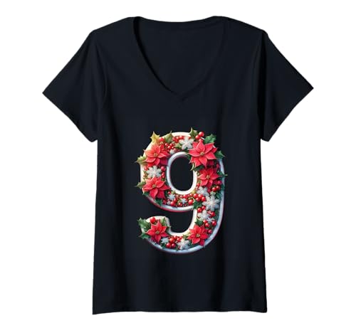Damen Weihnachtsstern-Kranz Nummer Neun Weihnachtsstimmung T-Shirt mit V-Ausschnitt Damen Weihnachtsstern-Kranz Nummer Neun Weihnachtsstimmung T-Shirt mit V-Ausschnitt von Holiday Numbers & Letters Click Here for More...