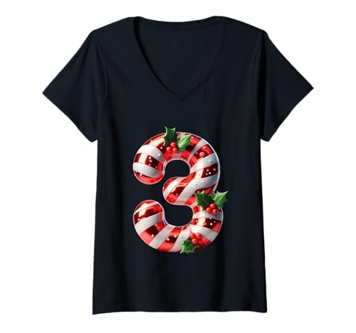 Damen Zuckerstange 3 Stechpalmenbeeren Weihnachten T-Shirt mit V-Ausschnitt Damen Zuckerstange 3 Stechpalmenbeeren Weihnachten T-Shirt mit V-Ausschnitt von Holiday Numbers & Letters Click Here for More...