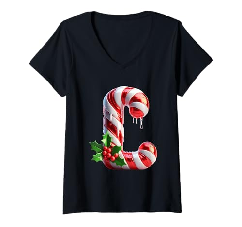 Damen Zuckerstange Buchstabe C Festlich Urlaub T-Shirt mit V-Ausschnitt Damen Zuckerstange Buchstabe C Festlich Urlaub T-Shirt mit V-Ausschnitt von Holiday Numbers & Letters Click Here for More...